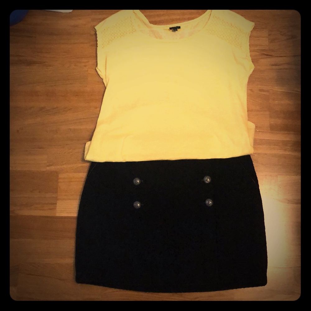 Yellow Talbots tee with “crocheting” details